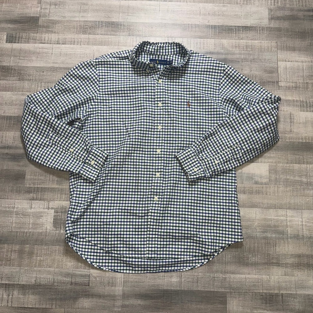 Polo Ralph Lauren Shirt Mens XL Blue Green Gingham Check Button Down Classic Fit